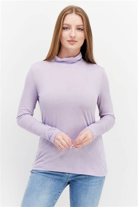 Buy Esprit Women Mock Neck Long Sleeves Solid Top Lilac Online Brands