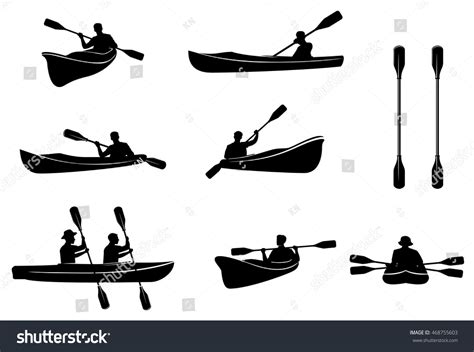 Kayaking Silhouettes Vector Canoe Trails Rafting Stock Vector Royalty