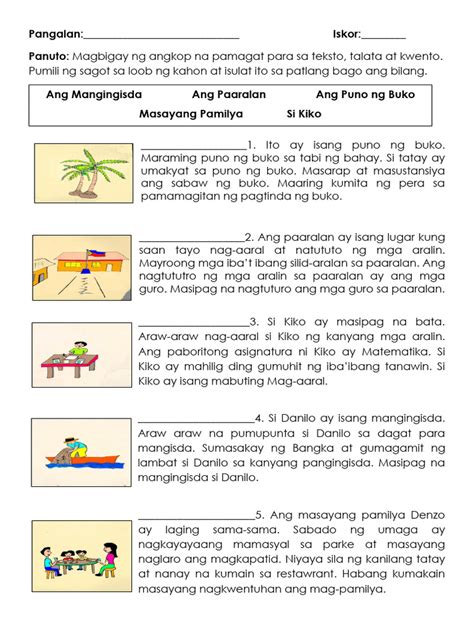 Filipino Worksheet 4 Pagbibigay Ng Angkop Na Pamagat Sa Binasang