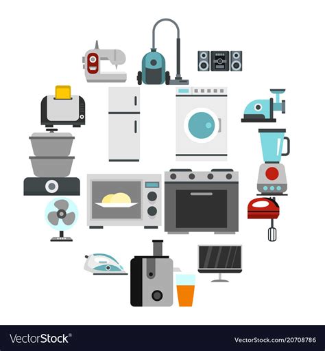 Household Appliance Icons Set Flat Style Vector Image