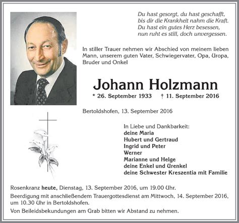 Traueranzeigen Von Johann Holzmann Allg Uer Zeitung