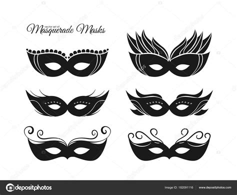 Vector Illustration Set Of Hand Drawn Silhouettes Of Masquerade Masks