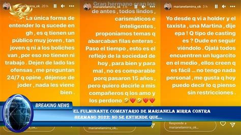 El Fulminante Comentario De Marianela Mirra Contra Hermano 2022 No Se