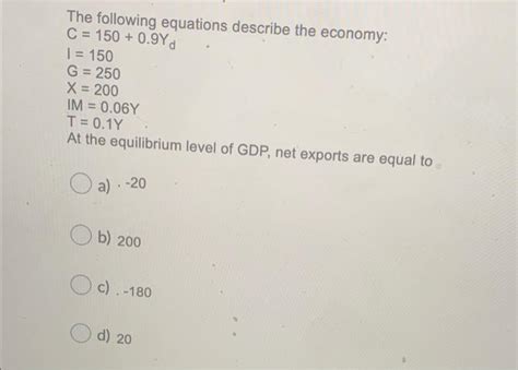 Solved The Following Equations Describe The Economy C Chegg