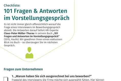 Checkliste Fragen im Vorstellungsgespräch Download PDF