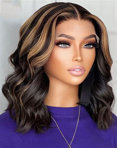 HD Lace Balayage Highlight Wavy Bob Wig Ombre Honey Blonde Human Hair