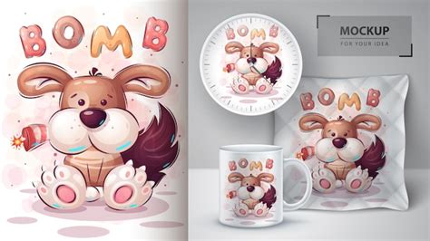 Premium Vector | Dog with bomb illustration and merchandising