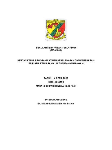 Kertas Kerja Latihan Kebakaran Bersama Bomba Sksm 2011 Pdf