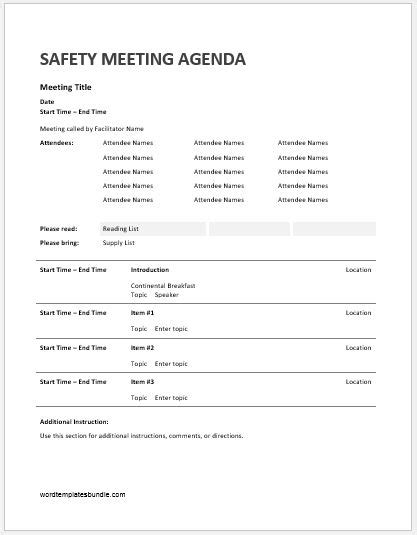 Safety Meeting Agenda Templates Microsoft Word Templates