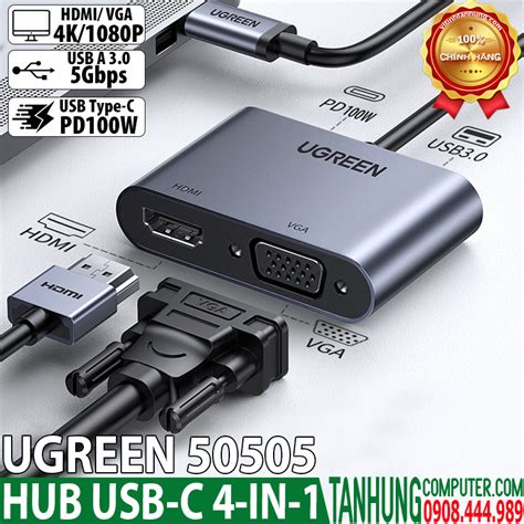 Bộ chuyển USB C 7 trong 1 Ugreen 60515 hỗ trợ HDMI 4K 60Hz USB LAN