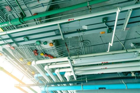 Electrical Conduit System And Tube Of Electric Cable Installed On Building Ceiling Industrial