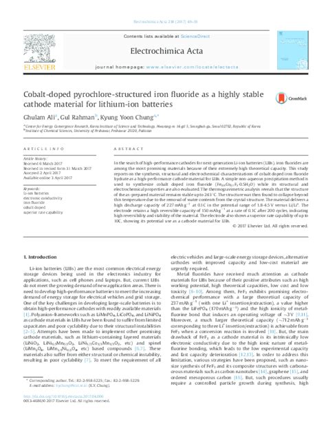 Pdf Cobalt Doped Pyrochlore Structured Iron Fluoride As A Highly
