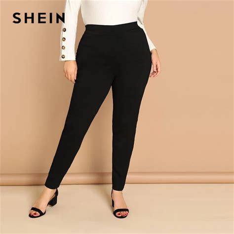 Shein Black High Waist Stretchy Plus Size Women Skinny Leggings 2019 New Casual Long Solid