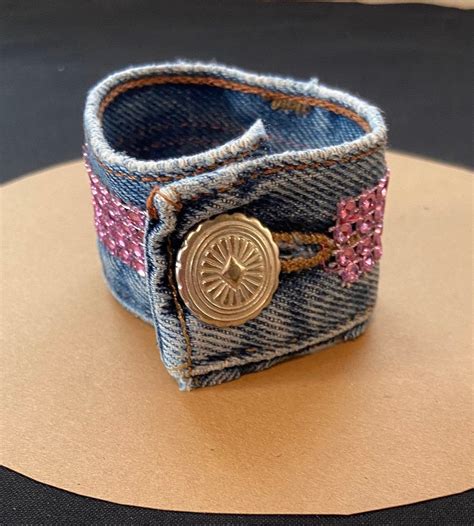 Upcycled Denim Cuff Bracelet Denim Jewelry Leather Cuff Bracelet Diy