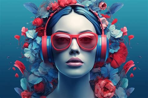 Premium Photo A Woman With Headphones On And A Flower On Her Head