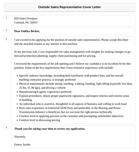 Outside Sales Representative Cover Letter Velvet Jobs