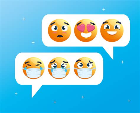 emojis wearing face masks  speech bubbles  vector art  vecteezy