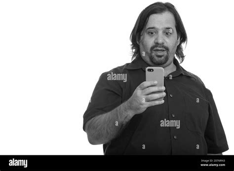 Fat Man Shocked Phone Black And White Stock Photos And Images Alamy
