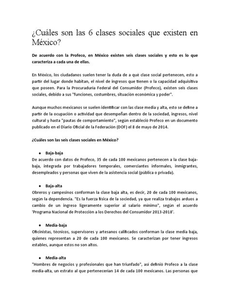 Cuáles Son Las 6 Clases Sociales Que Existen En México Pdf México