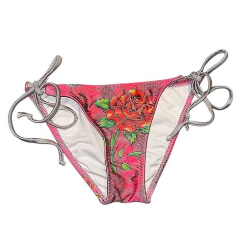 Ed Hardy Swim Y K Ed Hardy Bikini Bottoms Roses Skull Womens Small Poshmark