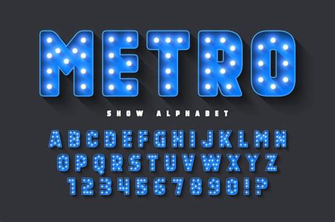 Diseño de alfabeto de cine retro lámparas led de cabaret letras y