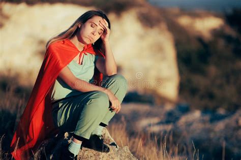Tired Superhero Woman Feeling Exhausted And Upset Stock Photo Image