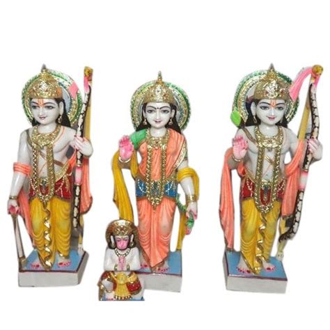 Painted Hindu Multicolor Marble Ram Darbar Statue For Worship Size