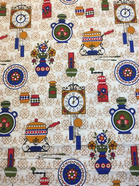 Vintage Swiss Folk Art Home Decor Cotton Fabric Kitchen Clock Etsy