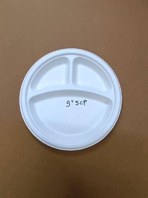 Paper White Inch Cp Biodegradable Compartment Plate For Event And