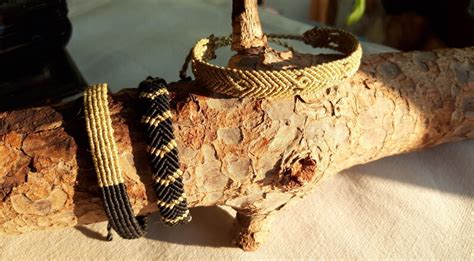 Black And Gold Macrame Bracelet Boho Macrame Bracelet Etsy