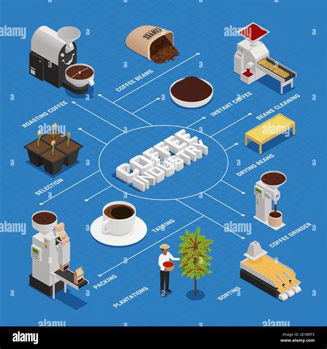 Producción de la industria del café composición isométrica del diagrama