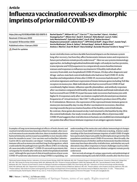 Influenza Vaccination Reveals Sex Dimorphic Imprints Of Prior Mild Covid Request Pdf