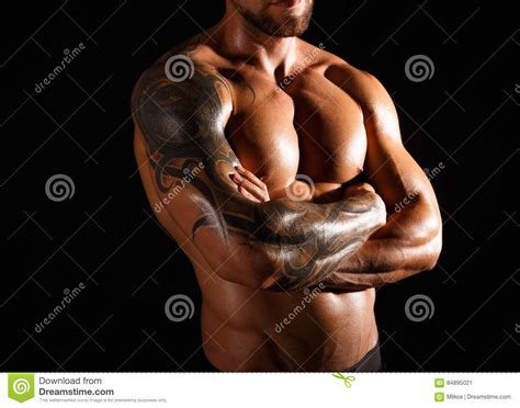 Strong Athletic Man Showes Naked Muscular Body Stock Image Image Of