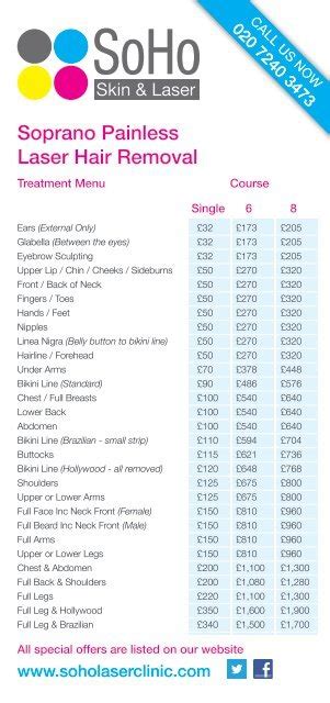 Hair Removal Price List Shop Vivatumusica