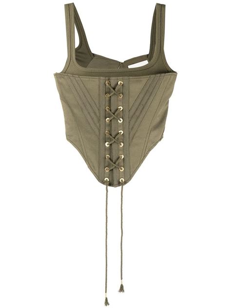 Military Green Cotton Blend Laced Utility Corset From DION LEE