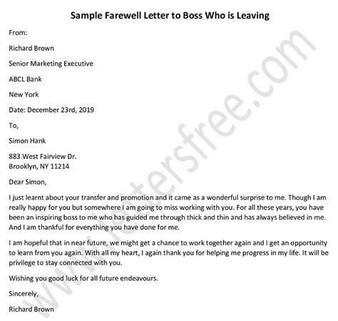 Goodbye Letter Examples Farewell Letter Format Sample