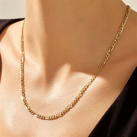 14k Solid Gold Figaro Chain Necklace Womens Chain Figaro Etsy