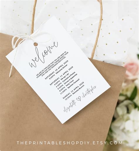 Destination Wedding Welcome Bag Note Gold Wedding Itinerary Template