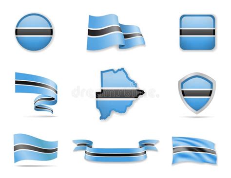 Botswana Flags Collection Vector Illustration Set Flags And Outline Of