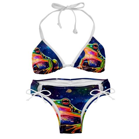 Starry Sky Frog Detachable Sponge Adjustable Strap Bikini Set Two Pack