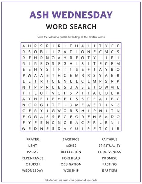 Free Printable Ash Wednesday Word Search Word Search Maker
