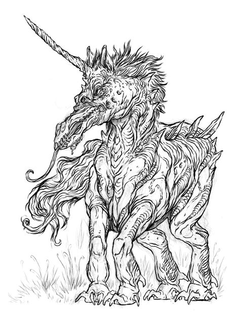 Scary Outline Standing Unicorn Monster Tattoo Design Tattooimagesbiz