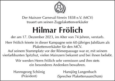 Traueranzeigen von Hilmar Frölich vrm trauer de