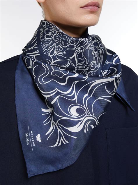 Scarf In Printed Silk Twill Midnightblue Weekend Max Mara