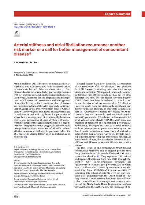 PDF Arterial Stiffness And Atrial Fibrillation Recurrence Another