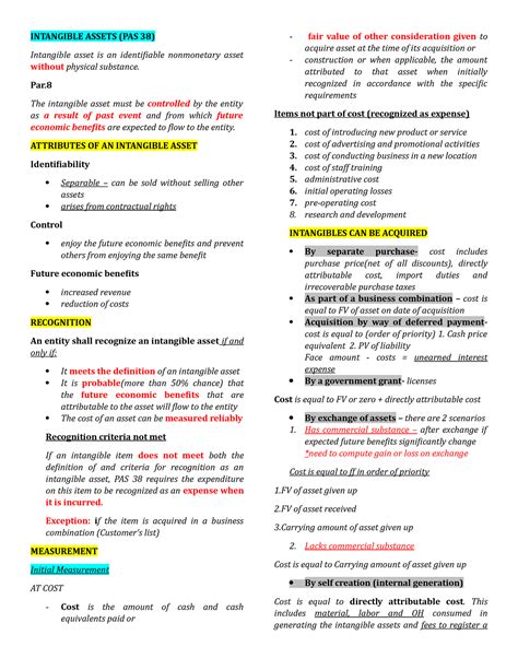 Intermediate Accounting Notes Intangible Assets Pas Intangible