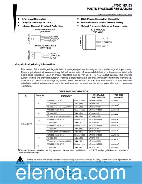 UA7805 Datasheet PDF 351 KB Texas Instruments Pobierz Z Elenota Pl