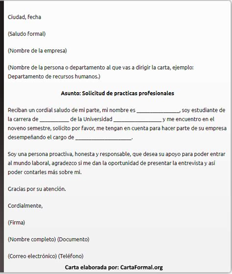 Carta de prácticas Ejemplos de aceptación Solicitud Terminación 2022