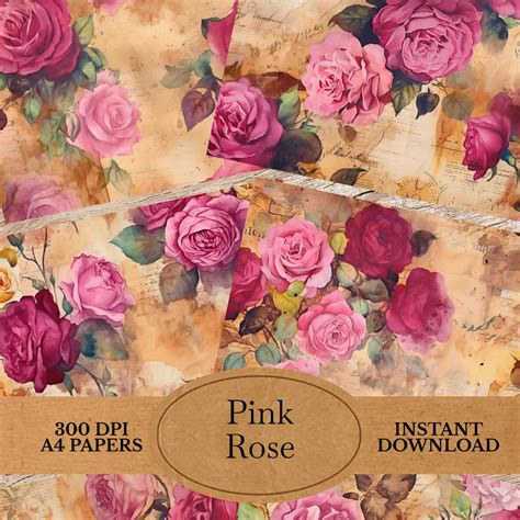 Pink Rose Junk Journal Pages Rose Double Printable Junk Journal Pages