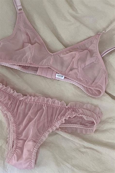 Mesh Lingerie Set Ruffled Thong Mesh Bralette Pink Etsy